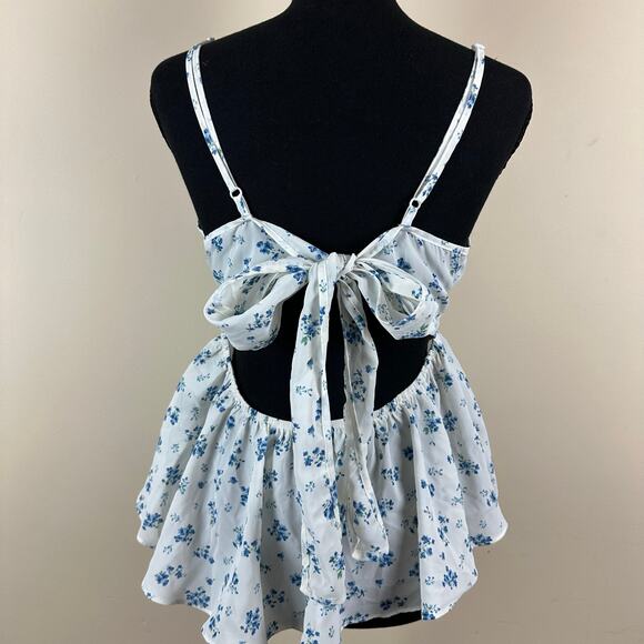 Shein Blue Floral Tie Back Babydoll Milkmaid Cottagecore Coquette Cami Top SizeM - Picture 5 of 9